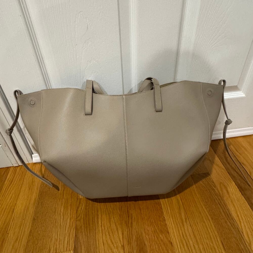 Polène Cyme Taupe Leather Tote Bag Work Shoulder Gray